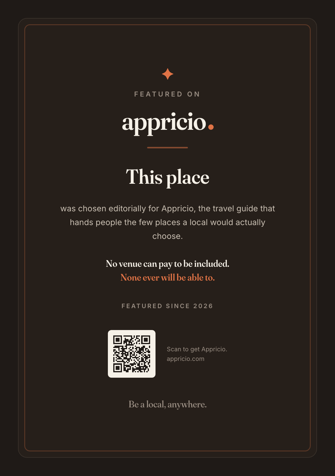Wall certificate: Featured on Appricio, A5, with a QR code