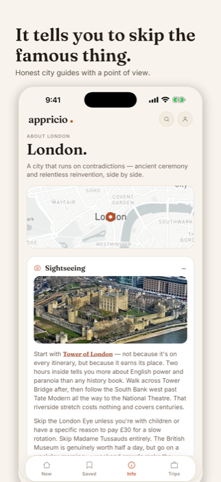 Appricio city guide: it tells you to skip the famous thing